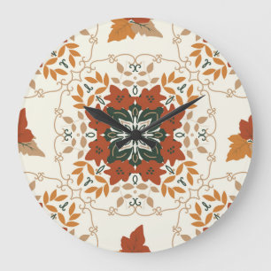 Grande Horloge Ronde Whispers d'automne : Blend géométrique floral