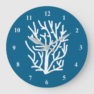 Grande Horloge Ronde White coral on blue aquatic life