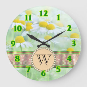 Grande Horloge Ronde White Daisy's in Green Meadow Monogramme
