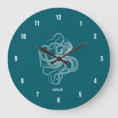Grande Horloge Ronde White octopus on custom turquoise background monog (Recto)