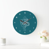 Grande Horloge Ronde White octopus on custom turquoise background monog (Maison)
