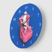 Grande Horloge Ronde White Oriental cat 24 heures sur 24 (Angle)