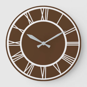 Grande Horloge Ronde White roman Numeral Border Pattern Brown Round