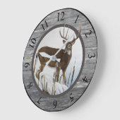 Grande Horloge Ronde Whitetail Deer Rustic (Angle)