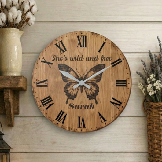 Grande Horloge Ronde Wild & Free Wall Clock | Custom Name Gift