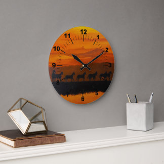 Grande Horloge Ronde Wild Horses of Montana Painting by Alfred Fox