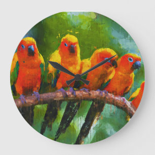 GRANDE HORLOGE RONDE WILD PARROTS WALL CLOCK