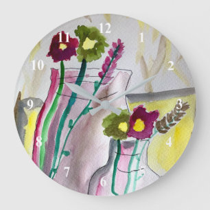 Grande Horloge Ronde Wildflowers in vase abstract art