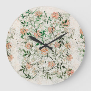 Grande Horloge Ronde William Morris Motif Floral Jasmin Art Vintage 