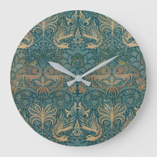 Grande Horloge Ronde William Morris Peacock et Dragon Textile Design