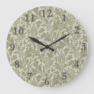 Grande Horloge Ronde William Morris Thistle Sage Green Motif