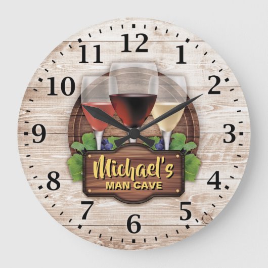 Grande Horloge Ronde Wine Bar Man Cave Personalizable Wall Clock (Recto)