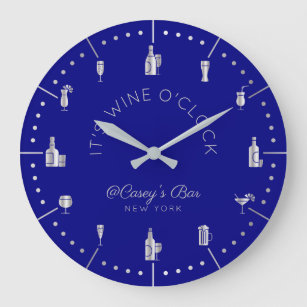 Grande Horloge Ronde Wine O’Clock Elegant Silver Navy Monogramme