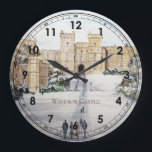 Grande Horloge Ronde Winter at Windsor Castle<br><div class="desc">Basé sur ma peinture acrylique de Winter dans Windsor Castle,  Angleterre. Une belle scène hivernale du château de Windsor lorsque la neige recouvrait le jardin et les arbres autour. Personnalisable à Zazzle avec votre propre texte pour un design personnalisé. Consultez mon magasin pour trouver les articles correspondants !</div>