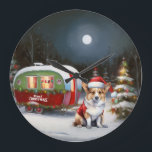 Grande Horloge Ronde Winter Corgi Caravan Christmas Adventure<br><div class="desc">Laissez-vous tenter par la magie d'une nuit d'hiver enneigée alors qu'une caravane glisse gracieusement à travers le paysage illuminé par la lune. La beauté sereine de la neige scintillante et l'éclat enchanteur de la lune créent une scène captivante, promettant une aventure de Noël inoubliable remplie de chaleur, de joie et...</div>