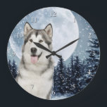 Grande Horloge Ronde Winter Moon<br><div class="desc">This Siberian Husky Clock est un gros poison pour tout le monde.</div>