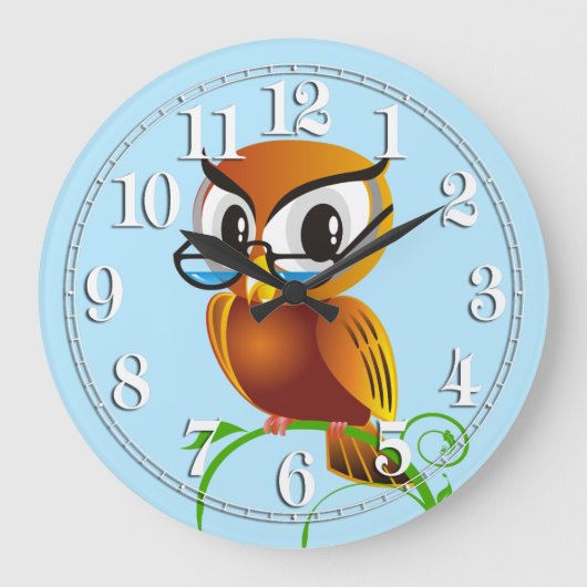Grande Horloge Ronde Wise Owl in Spectacles Light Blue (Recto)