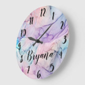 Grande Horloge Ronde Wispy Ethereal Pastel Watercolor Inky Fantasy Glam (Angle)