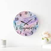 Grande Horloge Ronde Wispy Ethereal Pastel Watercolor Inky Fantasy Glam (Maison)