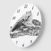 Grande Horloge Ronde Wolf and Raven black and white design (Angle)