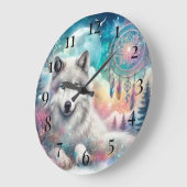 Grande Horloge Ronde Wolf et Dreamcatcher avec la Lune (Angle)