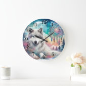 Grande Horloge Ronde Wolf et Dreamcatcher avec la Lune (Maison)