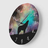 Grande Horloge Ronde Wolf hurle à l'univers (Angle)