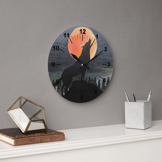 Grande Horloge Ronde Wolf Silhouette Painting by Alfred Fox (Bureau)