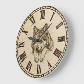 Grande Horloge Ronde Wolf Wall Clock – Wood-Burned Style (Angle)