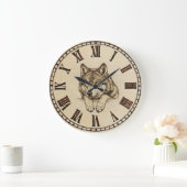 Grande Horloge Ronde Wolf Wall Clock – Wood-Burned Style (Maison)