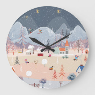 Grande Horloge Ronde Wonderland d'hiver : Scène Vintage de campagne.
