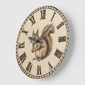 Grande Horloge Ronde Wood Engraved Squirrel Wall Clock (Angle)