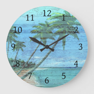 Grande Horloge Ronde Wood Look Beach Design océanique 182