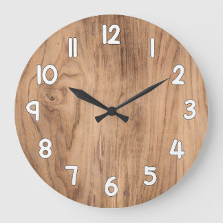 Grande Horloge Ronde Wood Texture Wall Clock – Natural Rustic Home Deco