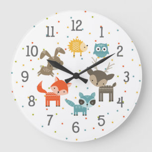 Grande Horloge Ronde Woodland animal baby nursery clock