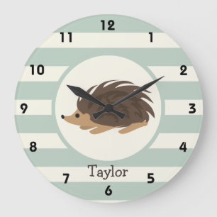 Grande Horloge Ronde Woodland Porcupine, Hedgehog; Light Sage Green