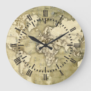 Grande Horloge Ronde Worn Paper World Map