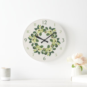 Grande Horloge Ronde Wreath contemporain d'Avocado Abundance