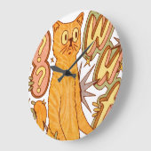 Grande Horloge Ronde Wut ? / Illustration d'un chat orange (Angle)