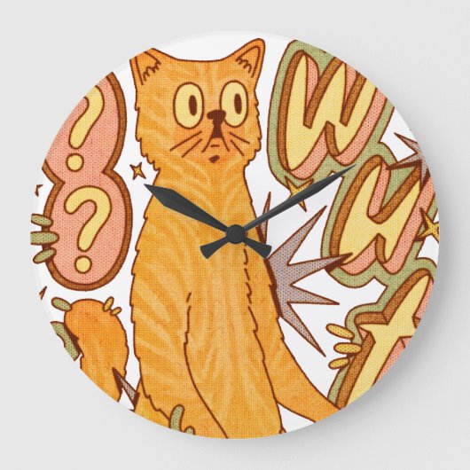 Grande Horloge Ronde Wut ? / Illustration d'un chat orange (Recto)