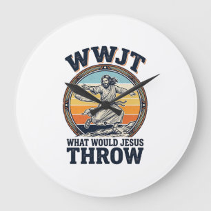 Grande Horloge Ronde WWJT Que Jésus lancerait Vintage Disc Shirt_1