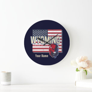Grande Horloge Ronde Wyoming États-Unis Retro State Carte Vintage États