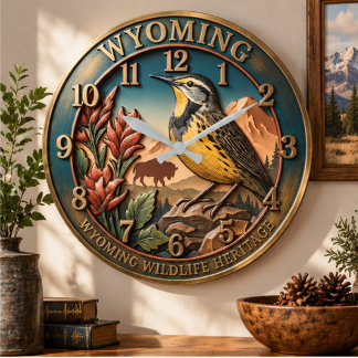 Grande Horloge Ronde Wyoming Meadowlark Wildlife Heritage Bronze
