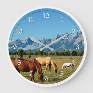 Grande Horloge Ronde Wyoming, Teton Mountains, avec Horses Grazing