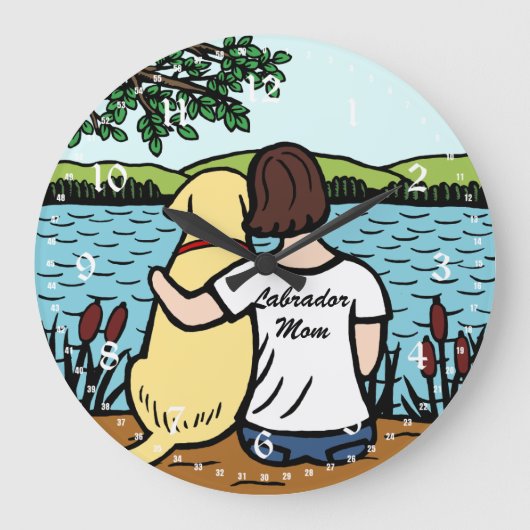 Grande Horloge Ronde Yellow Labrador et maman 2 (Recto)