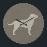 Grande Horloge Ronde Yellow Labrador | Faux Linen<br><div class="desc">Yellow Lab silhouette on burlap linen texture.</div>