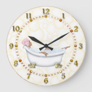 Grande Horloge Ronde yellow Shiny Numbers Bathroom Bubbles