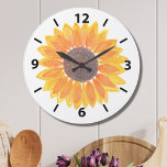 Grande Horloge Ronde Yellow Sunflower Large Clock<br><div class="desc">Sunflowers apporte Joy ! Brighten your day with this charming floral clock featuring an original watercolor sunflower and a simple clock face. Because we create our own artwork you won't find this Image from other designers. Original Watercolor © Michele Davies.</div>