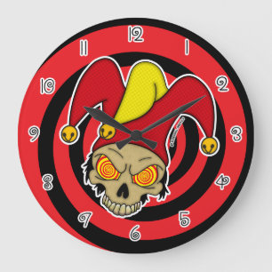 Grande Horloge Ronde Yeux Tourbillonnants Rouge Jaune Joker Mort (Rond)