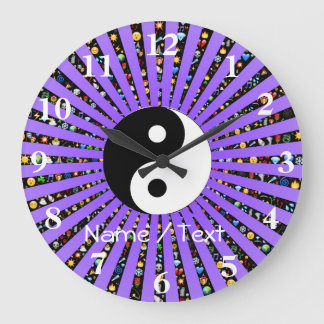 Grande Horloge Ronde Yin et Yang mauve emoji